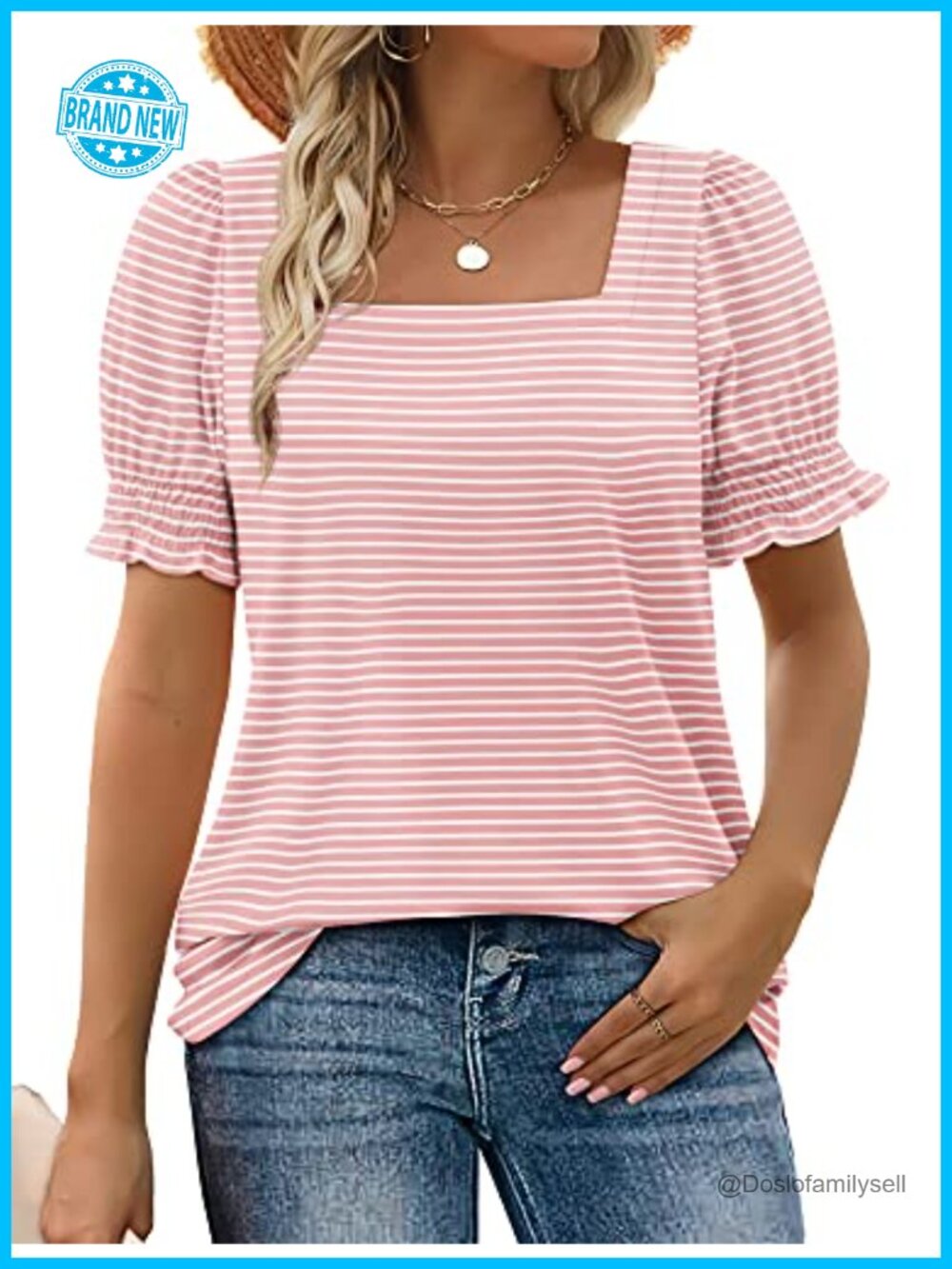 WIHOLL Women's Ruffle Sleeve Square Neck T-Shirt Casual Summer Top